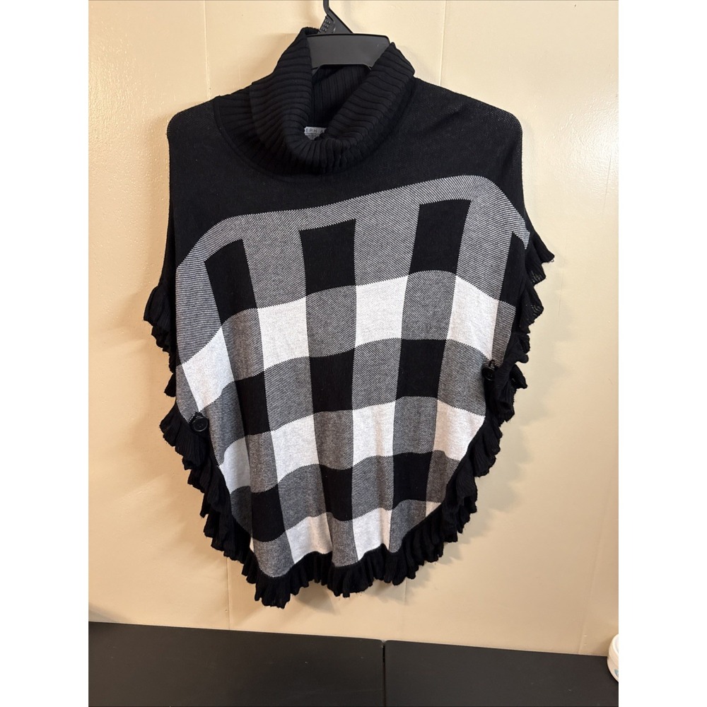Joseph A Black &white Plaid Poncho Medium